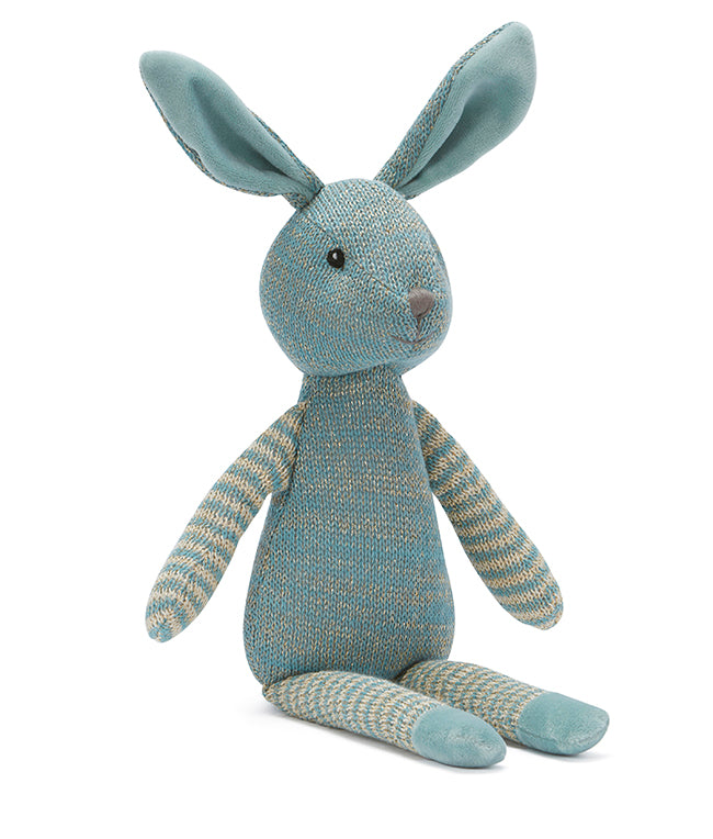 Nana Huchy Bobby the Bunny. A plush toy depicting a blue and silver rabbit with striped details on its ears and body.