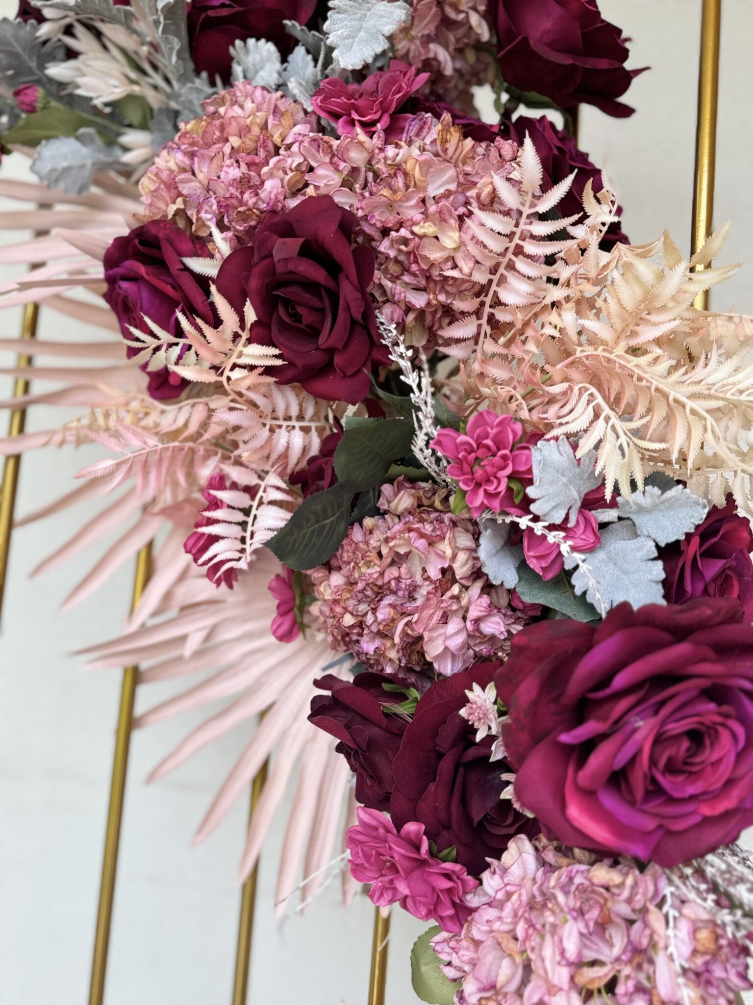 burgandy pink silk flowers