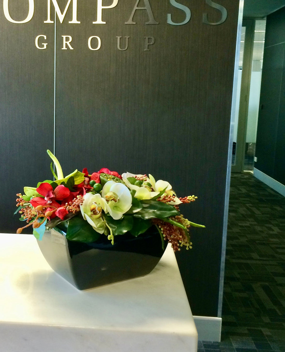 silk flower arrangement for front office reception