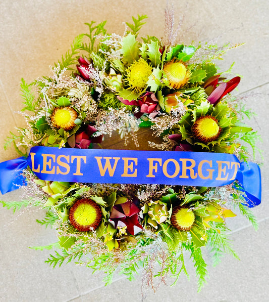 Lest We Forget Anzac Day wreath featuring Australian Natives