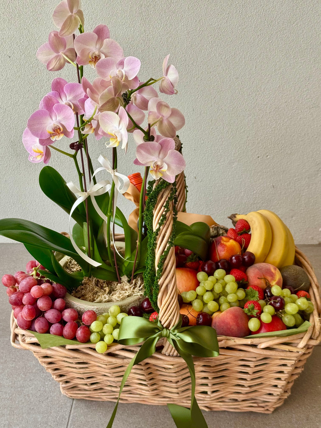 fruit and phalaenopsis orchid plant hamper