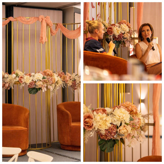 custom backdrop with silk flowers