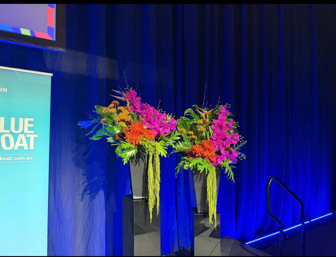 silk flower stage arrangements hire