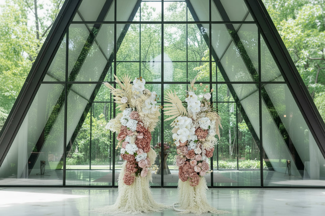 twin freestanding silk flower arbour installation