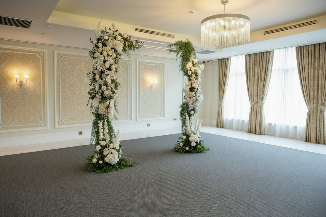 White silk flower arbour
