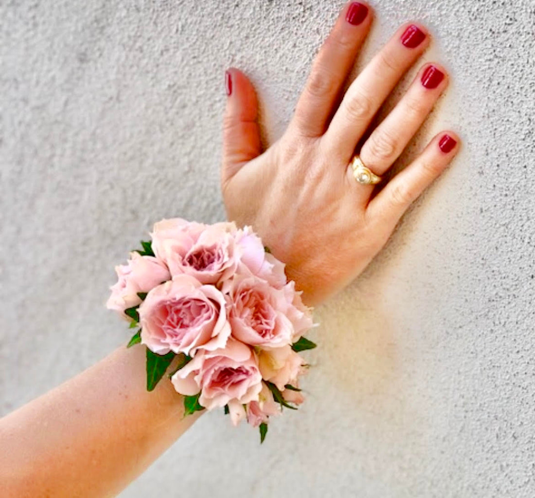 soft pink spray rose wrist corsage