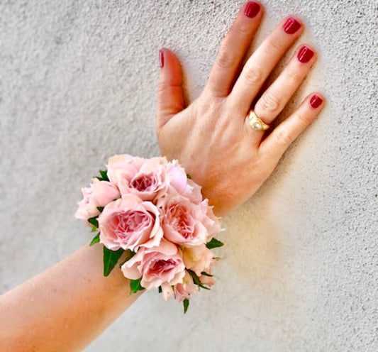 soft pink spray rose wrist corsage