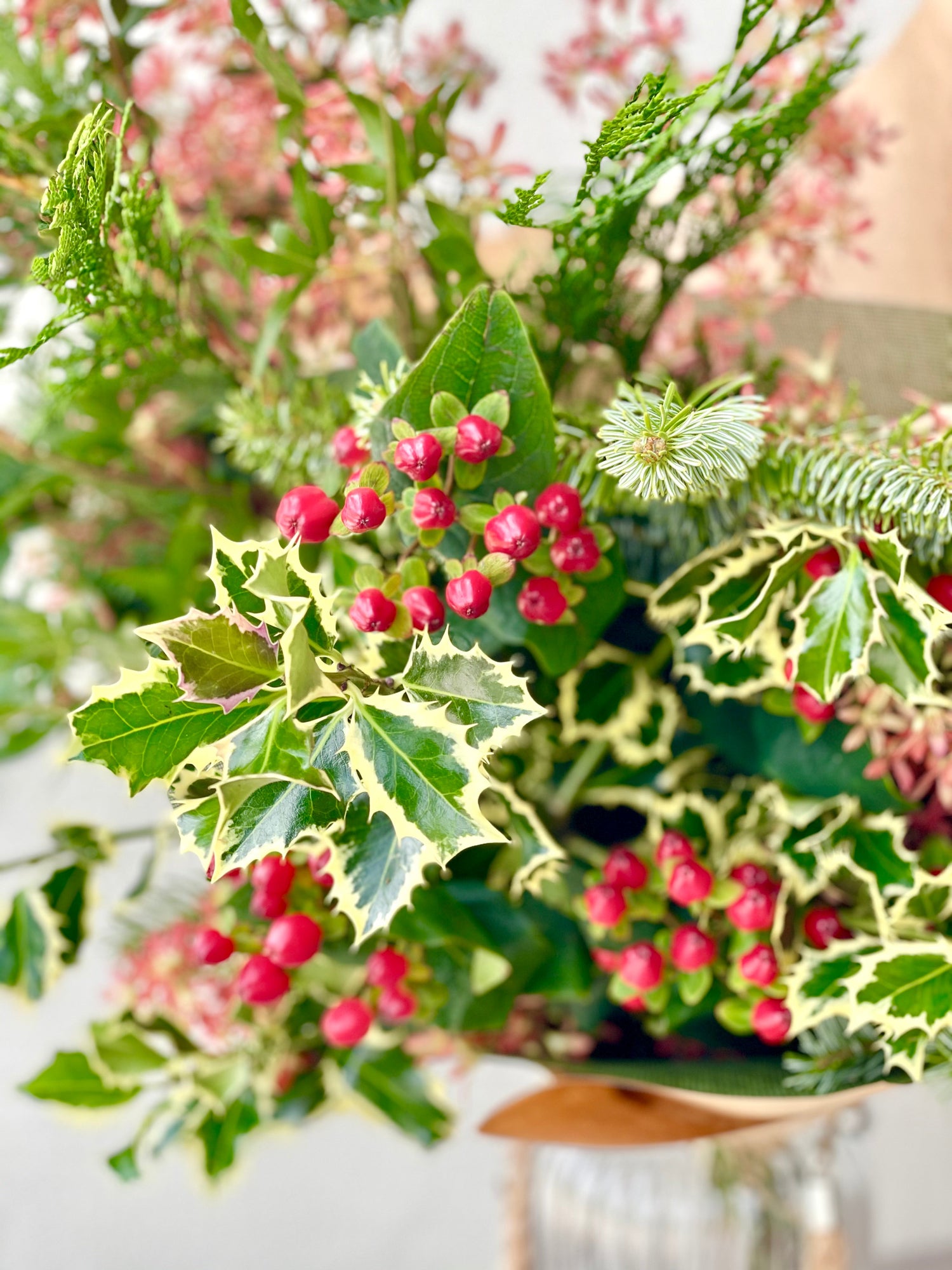 traditional red and green Christmas bouquet