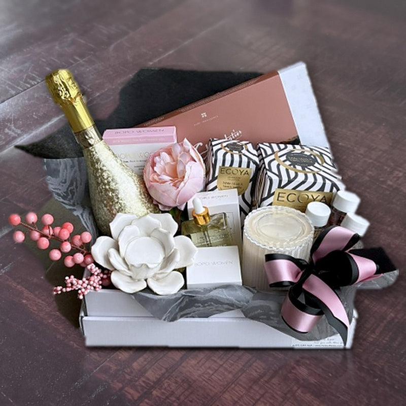 Luxe Pamper Hamper with Gold Prosecco, ECOYA Candle & Chocolates
