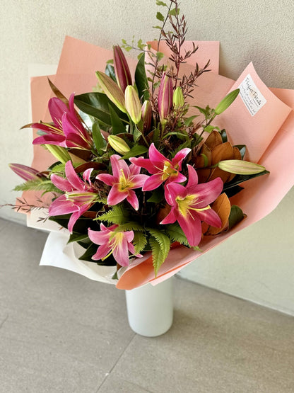 Pink oriental lily bouquet