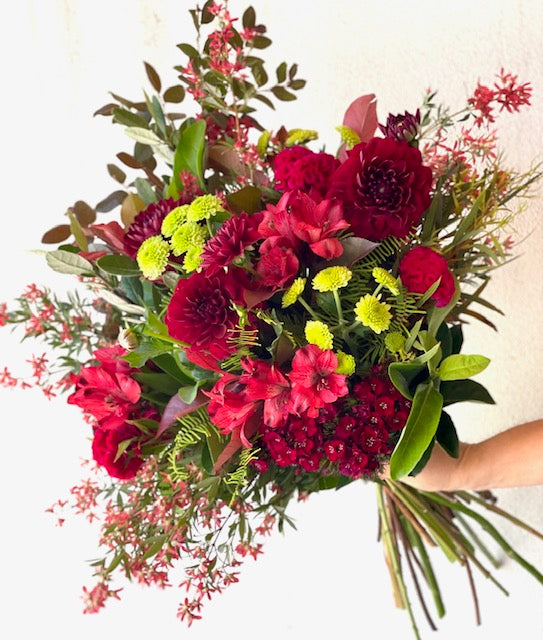 bright red and green flowers